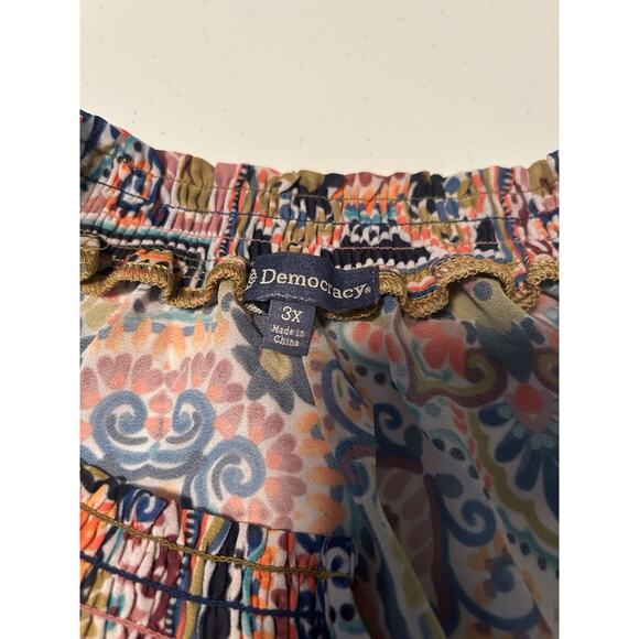 Democracy Blouse Womens 3X Multicolor Multi Design Sheer Boho Top - Picture 3 of 9